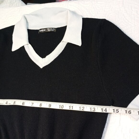 Dress Pleated Knit Black & White Collared Size M Short Sleeve - Picture 6 of 7